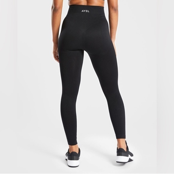 AYBL Womens Motion Seamless Black High Waisted Ribbed Knit Compression Leggings - Picture 3 of 8